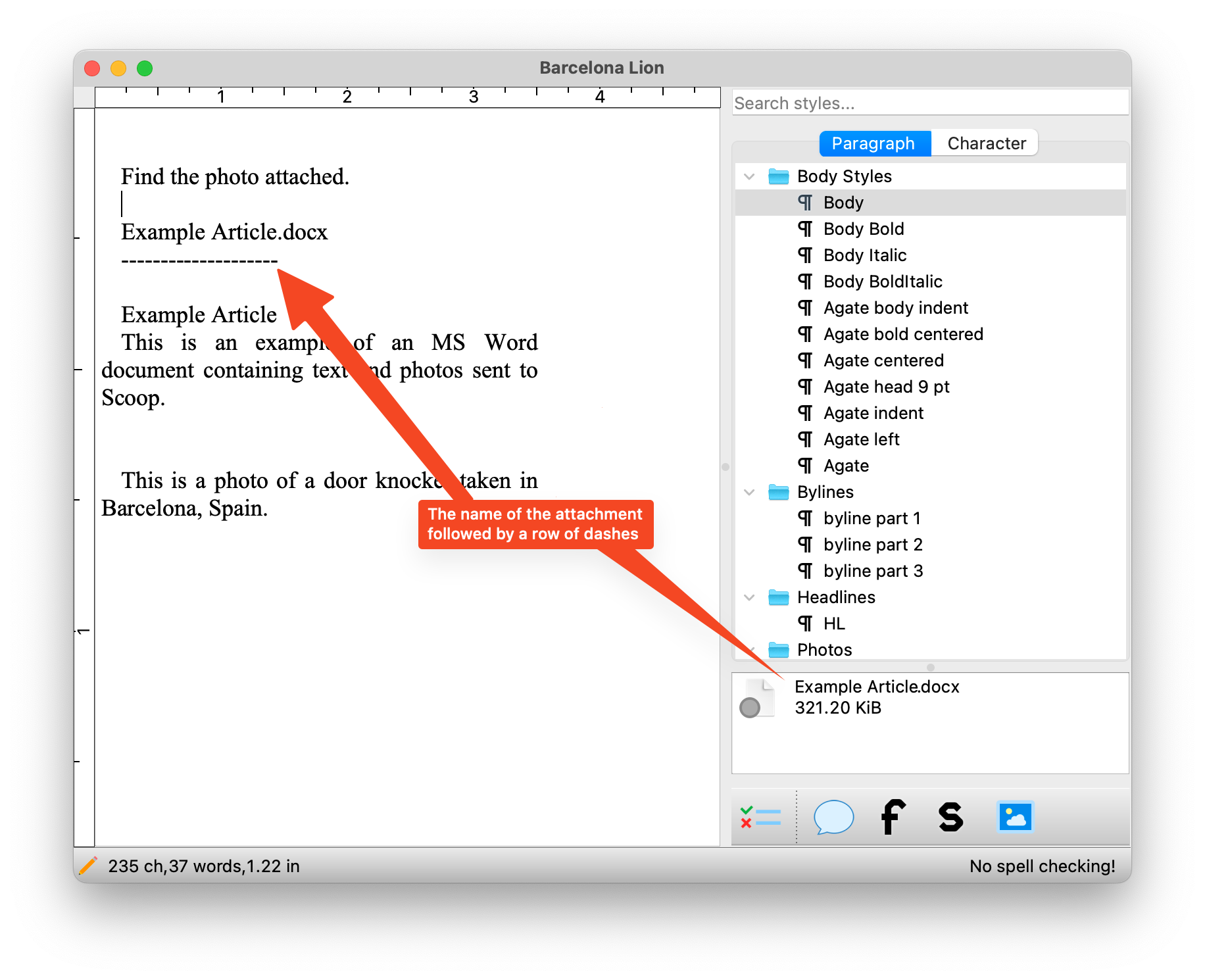 Example fo file name and row of dashes